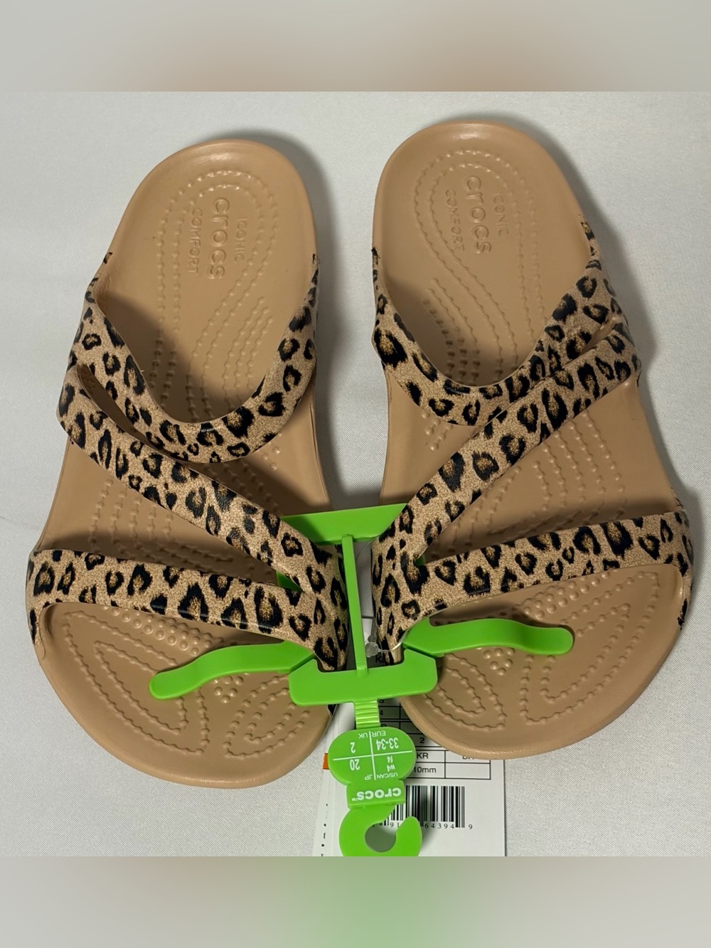 Crocs Kadee II Leopard Sandals Women's Size 4 NWT Tan Brown Black Strappy Beach